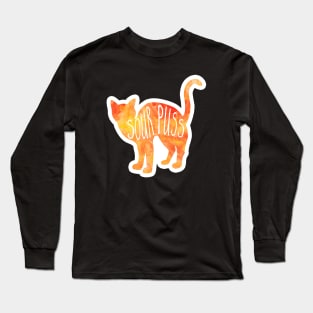 Sour Puss - funny cat pun Long Sleeve T-Shirt